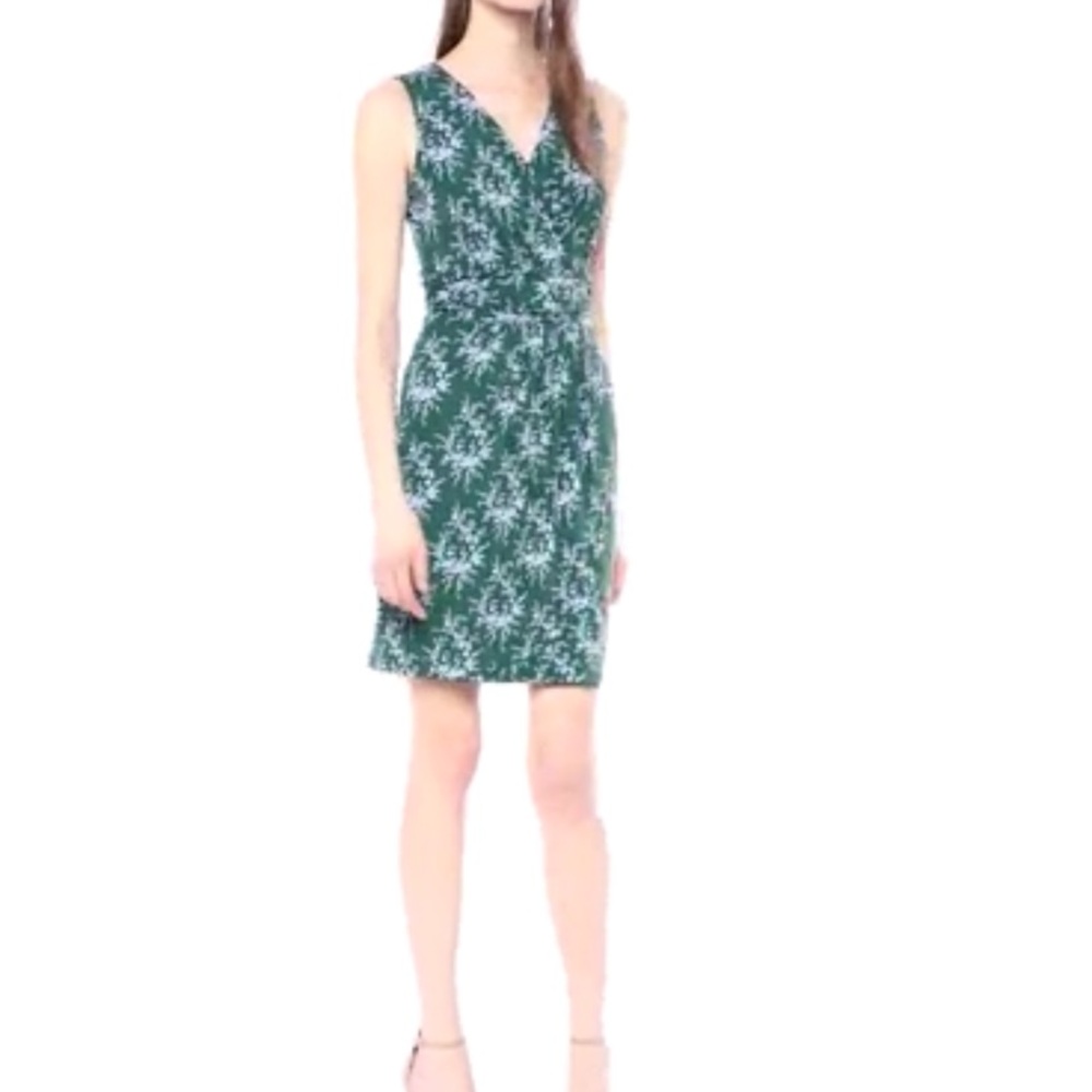 Sleeveless wrap dress green and blue flowers